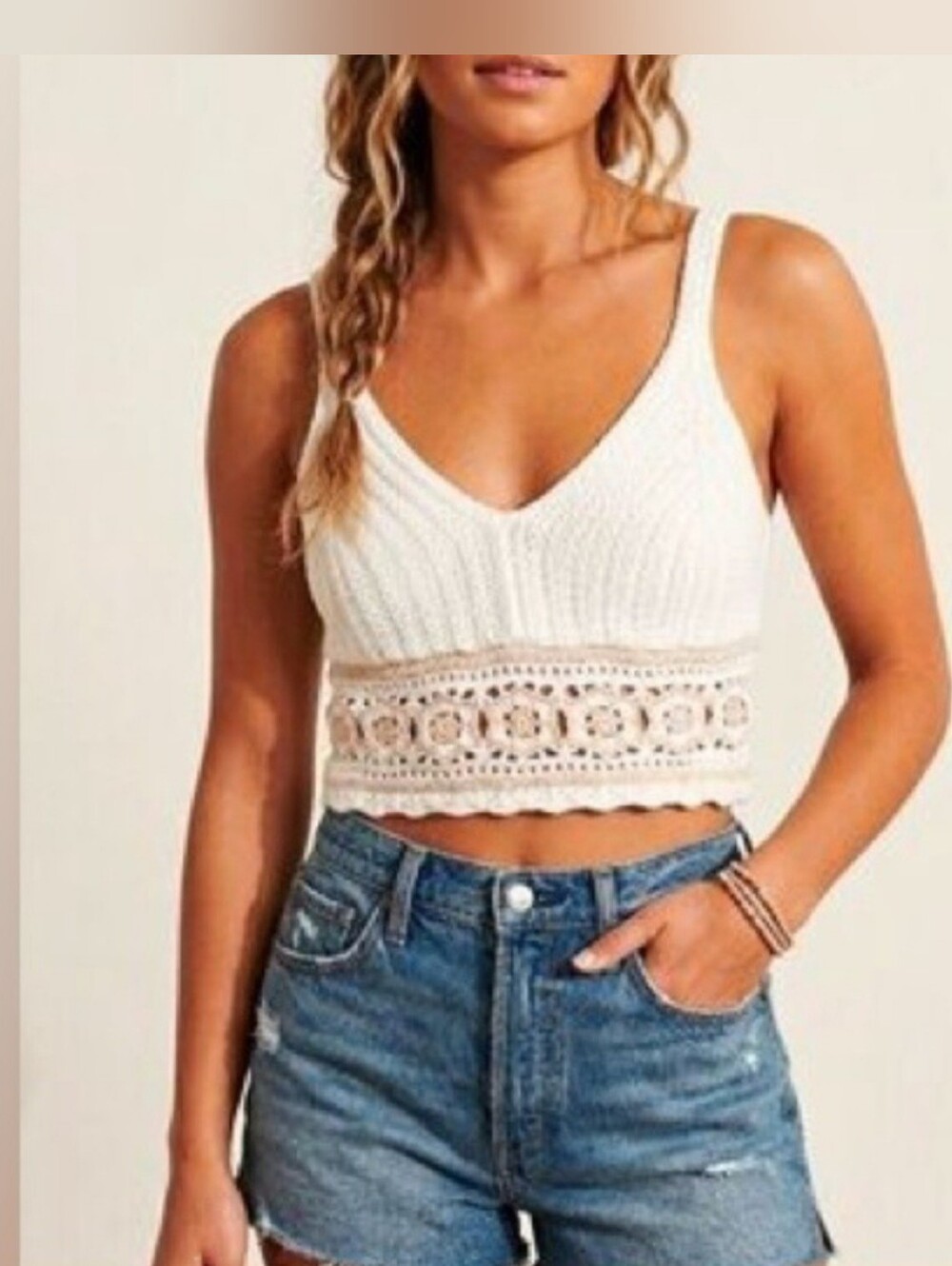NWT Hollister | Crochet Crop Tank Top Womens XL White Bohemian Festival Beach